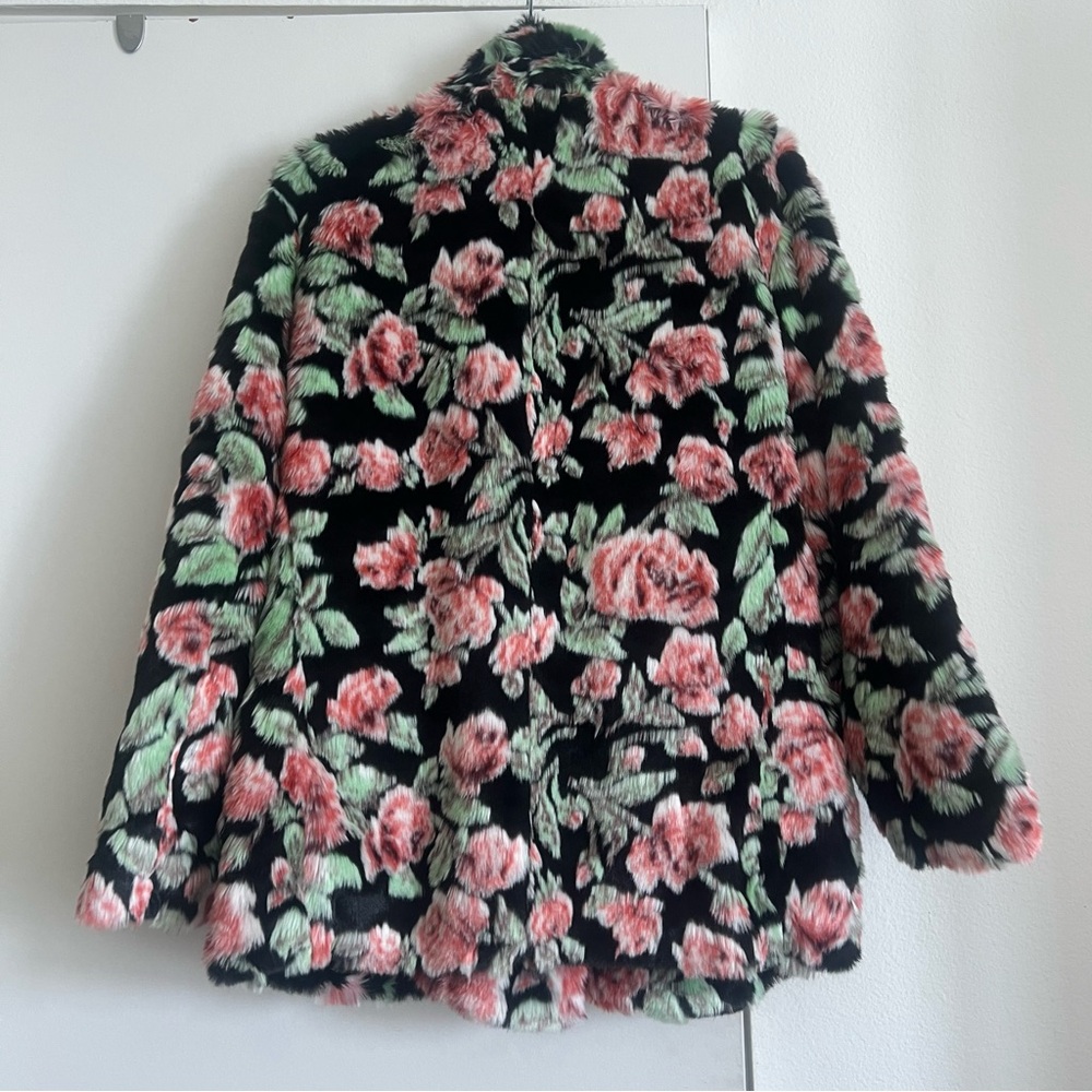 NWOT! The Kooples Neon Rose Floral-Print Faux-Fur Coat - Picture 10 of 13